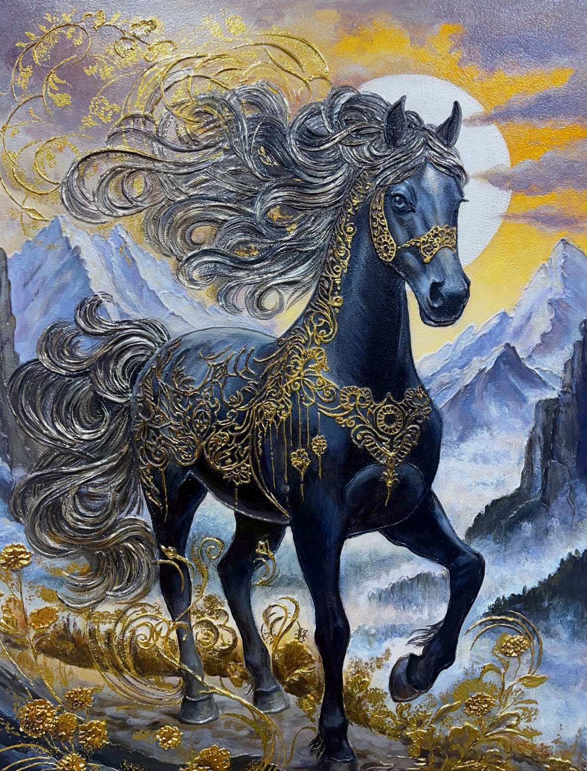 "Дух свободы". МДФ, текстурная паста, акрил, поталь, лак.